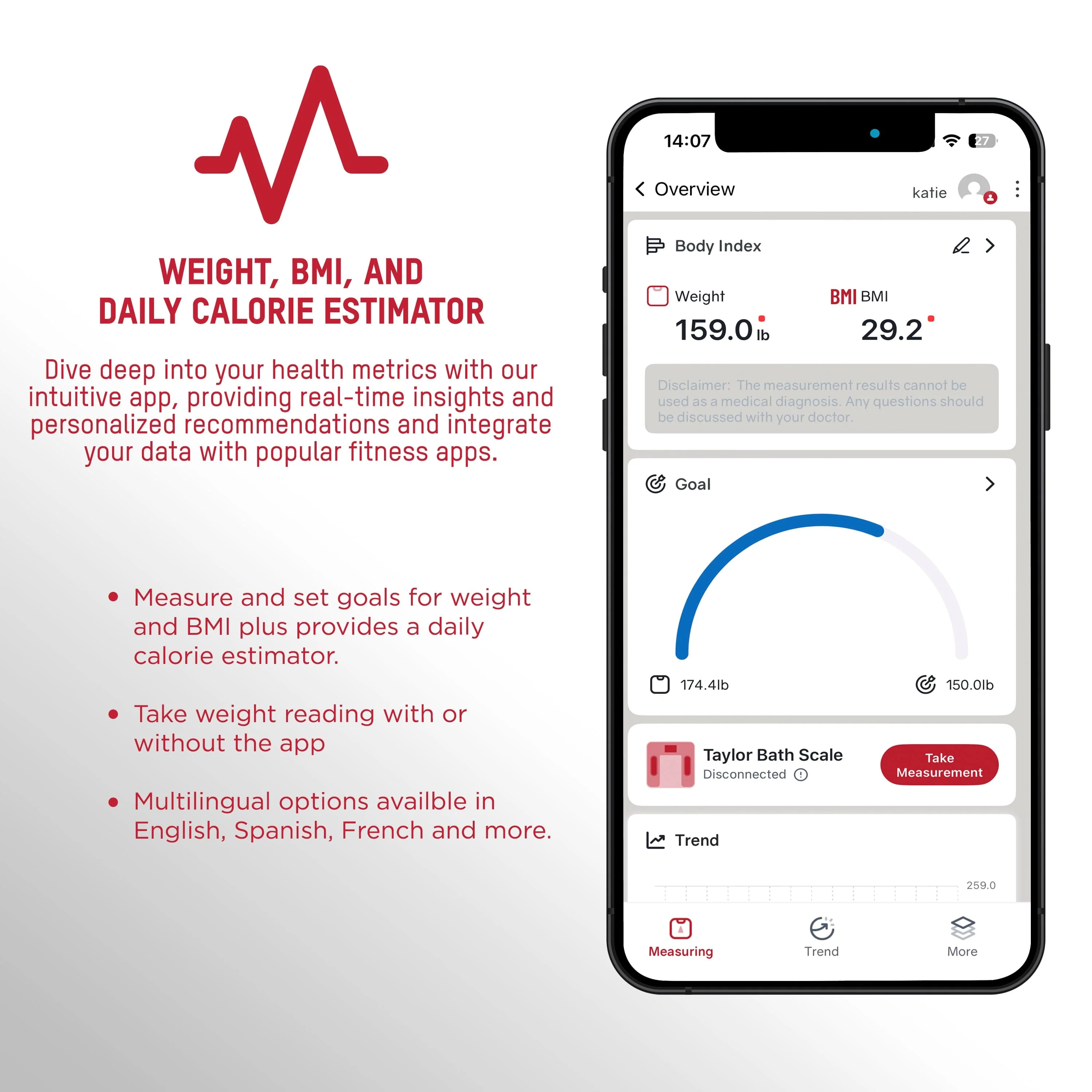 Smart Weight Tracking Scale with Precision Hub App, Clear - Image 4